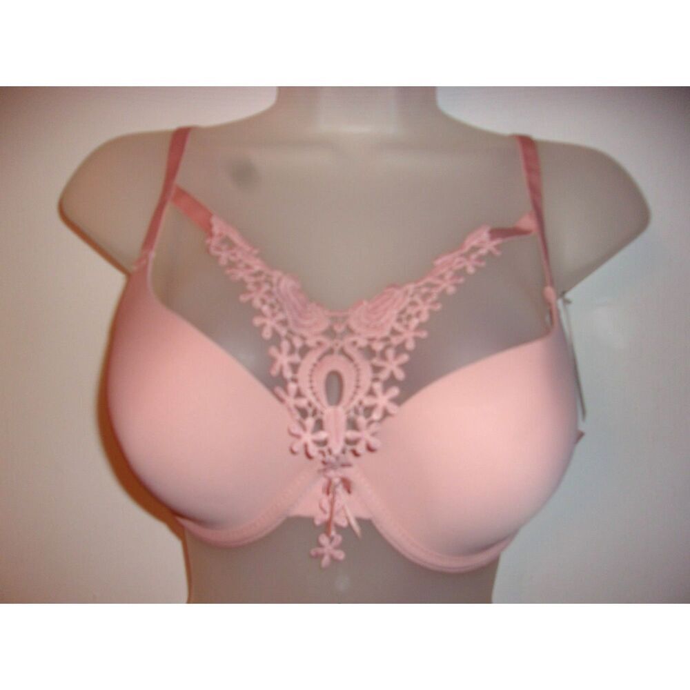 Youmita Peach/Beige floral embroidery plunge 34C Bra NWT